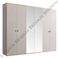 Шкаф 6-ти дверный для платья и белья Rimini, слоновая кость/золото (с зеркалами)