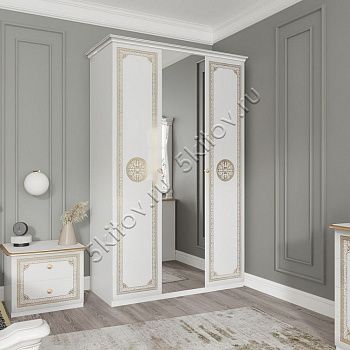 Шкаф 3-х дверный с зеркалом Грация белый с золотом