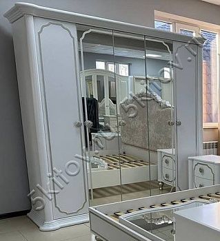 Шкаф для одежды 5-и дверный с зеркалами Вена белый в Москве купить в интернет магазине - 5 Китов