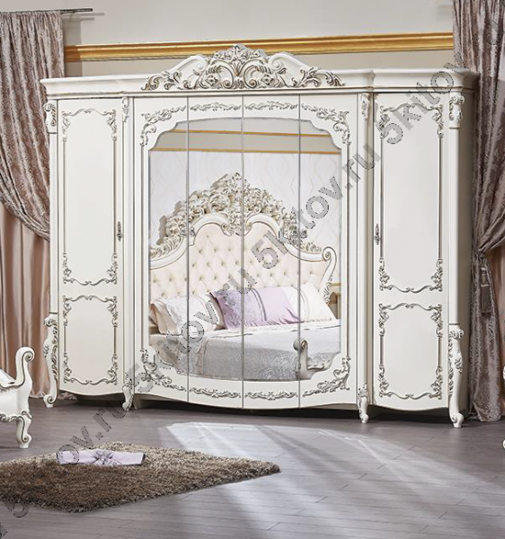 Комплект спальни Венеция Стайл (Style) АРД, крем (кровать 1,8, тумба прикроватная 2шт., туалетный столик с зерк, пуф, шкаф 6дв.) в Москве купить в интернет магазине - 5 Китов