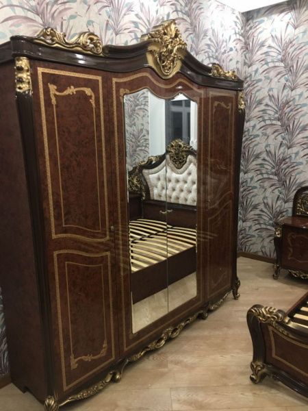 Комплект спальни Джоконда Диа, орех глянец (кровать 1,6м или 1,8м, 2тумбы, туалетный стол с зеркалом, шкаф 4 двери) в Москве купить в интернет магазине - 5 Китов