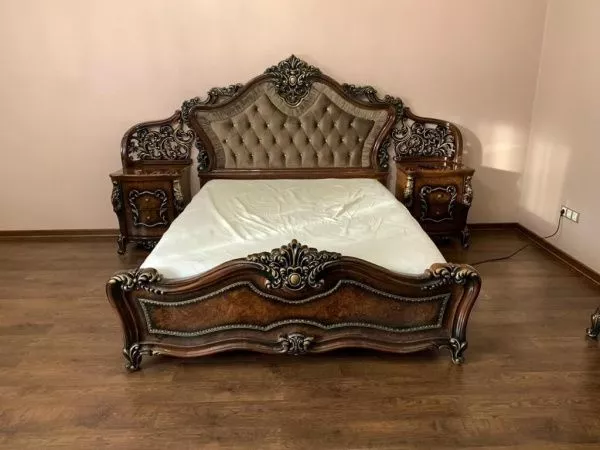 Комплект спальни Джоконда, корень дуба глянец, Эра (кровать 1,8, тумба 2 шт., туалетный стол с зеркалом, пуф, шкаф 6 дверей) в Москве купить в интернет магазине - 5 Китов