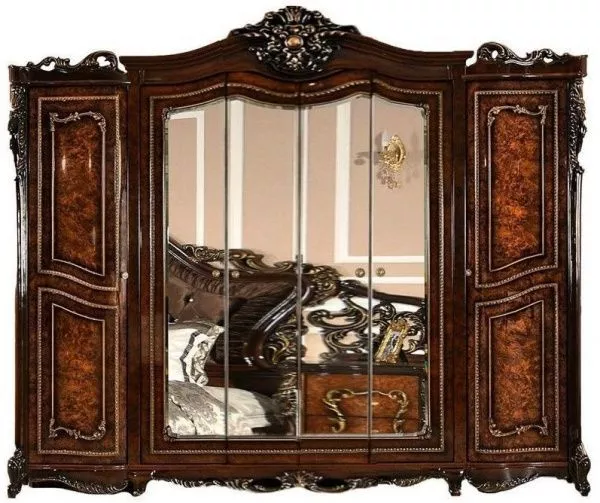 Комплект спальни Джоконда, корень дуба глянец, Эра (кровать 1,8, тумба 2 шт., туалетный стол с зеркалом, пуф, шкаф 6 дверей) в Москве купить в интернет магазине - 5 Китов