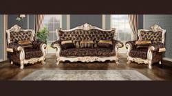 Комплект мягкой мебели Валенсия (диван 3-х местный раскладной, кресло 2шт.), крем(черное золото)