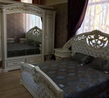 Комплект спальни Марелла (кровать 1,8, тумбы 2 шт, туал.стол, шкаф 6-ти двер.), белый с золотом