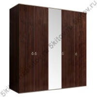 Шкаф 5-ти дверный для платья и белья Rimini, орех орегон/серебро (с зеркалом)