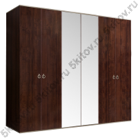 Шкаф 6-ти дверный для платья и белья Rimini, орех орегон/серебро (с зеркалами)