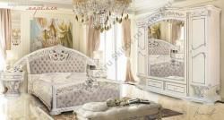 Комплект спальни Марелла (кровать 1,8, тумбы 2 шт, туал.стол, шкаф 6-ти двер.), белый с серебром