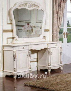 Туалетный стол с зеркалом Афина (Afina) с покрытием Оникс, белый с золотом в Москве купить в интернет магазине - 5 Китов