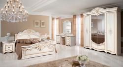 Комплект спальни Джулия 4K (кровать 1,8, тумба прикроватная-2шт., комод с зеркалом, шкаф 4-х дверный), белая эмаль