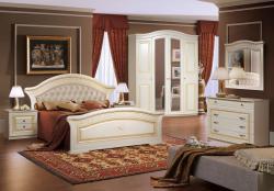 Комплект спальни Любава 4 (кровать 1,6, тумба прикроватная-2шт., комод с зеркалом, шкаф 4-х дверный),жемчуг