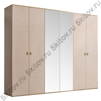 Шкаф 6-ти дверный для платья и белья Rimini, латте/золото (с зеркалами)