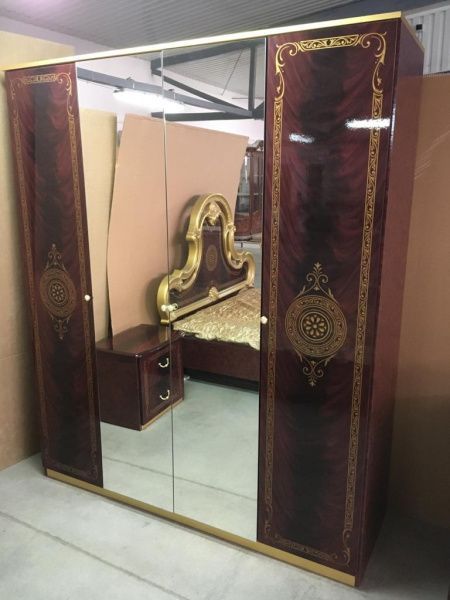 Комплект спальни Леди могано золото (кровать 1,7м, тумба прикроватная 2шт., комод с зеркалом, шкаф 4-х дверный) в Москве купить в интернет магазине - 5 Китов