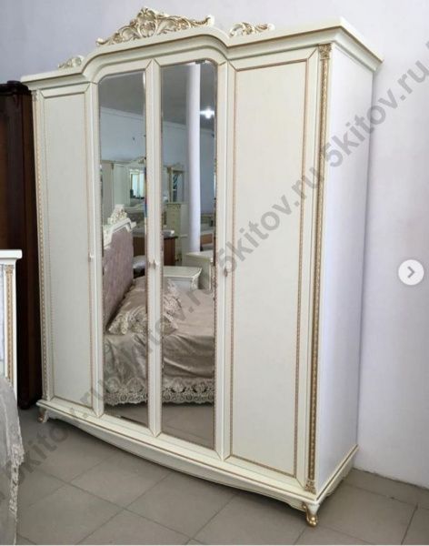 Комплект спальни Ариза, ваниль (кровать 1,6, тумба прикроватная 2 шт, туал.стол с зеркалом, шкаф 4-х дверн.) в Москве купить в интернет магазине - 5 Китов