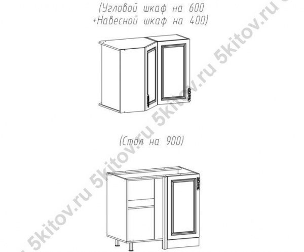 15 модуль (Ариана): угловой шкаф 60 правый + навесной шкаф 40 + тумба 90 в Москве купить в интернет магазине - 5 Китов