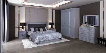 Комплект спальни Анастасия СК, серый (кровать 1,6м, тумба прикроватная 2шт., комод с зеркалом, шкаф 3х дв.)