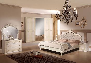 Комплект спальни Ирина беж глянец(кровать 1,6, тумба прикроватная 2шт., комод с зеркалом, шкаф 6-ти дверный)
