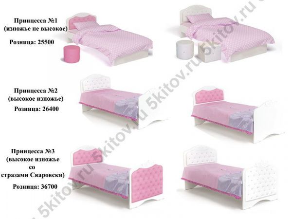 Кровать №3, 90*160 Princess,мягкое изголовье, изножье и стразы в Москве купить в интернет магазине - 5 Китов