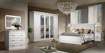Комплект спальни Анастасия СК, белый (кровать 1,8, тумба прикроватная 2шт., комод с зеркалом, шкаф 5-ти дв.)