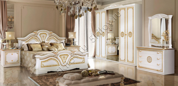 Спальный гарнитур Грация белый с золотом (с 6 дв. шкафом) в Москве купить в интернет магазине - 5 Китов