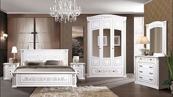Комплект спальни Валерия СК (Кровать 1,8, тумба прикров.-2шт., комод с зеркалом, шкаф 3-х дверный), белый шампань