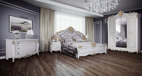 Комплект спальни Джоконда Диа, крем глянец (кровать 1,6м или 1,8м, 2тумбы, комод, шкаф 4двери) в Москве купить в интернет магазине - 5 Китов
