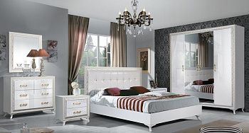 Комплект спальни Дана (кровать 1,6, тумба прикроватная-2шт., комод с зеркалом, шкаф 4-х дверный),белый или черный