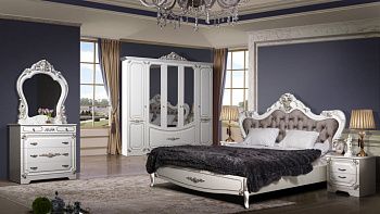 Комплект спальни Магдалина СК (Кровать 1,8, тумба прикров.-2шт., комод с зеркалом, шкаф 5-ти дверный), белый шампань