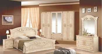 Комплект спальни Рома беж глянец(кровать 1,6, тумба прикроватная 2шт., комод с зеркалом, шкаф 6-ти дверный)