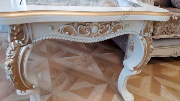 Стол журнальный прямоугольный со стеклом Версаль, крем в Москве купить в интернет магазине - 5 Китов