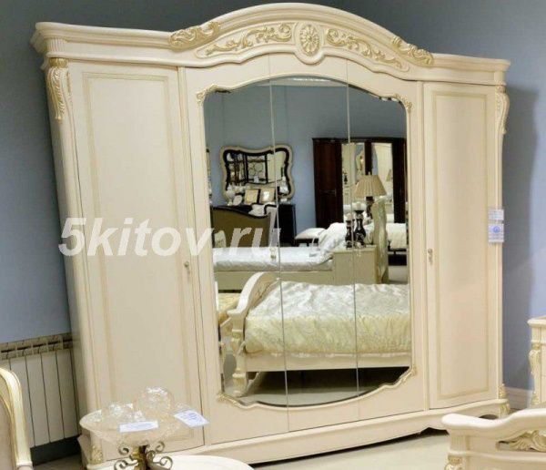 Шкаф 5-ти дверный Афина (Afina), белый с золотом в Москве купить в интернет магазине - 5 Китов