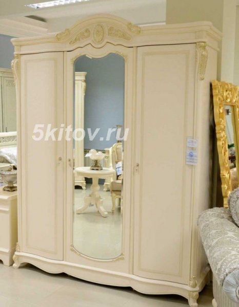 Шкаф 3-х дверный Афина (Afina), белый с золотом в Москве купить в интернет магазине - 5 Китов