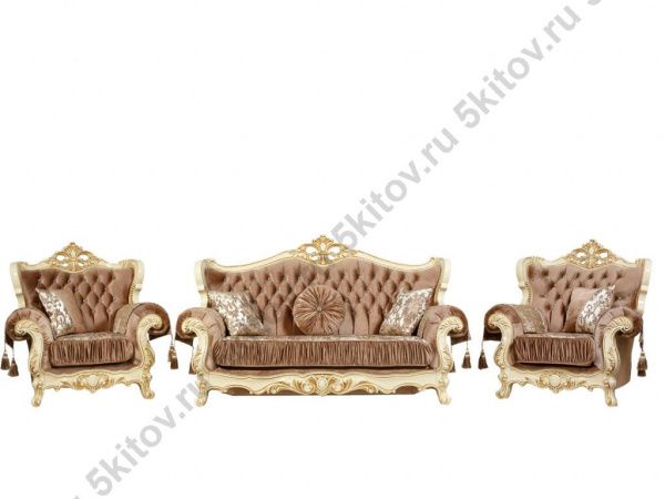 Комплект мягкой мебели Эсмеральда (диван 3-х местный раскладной, кресло 2шт.), крем в Москве купить в интернет магазине - 5 Китов