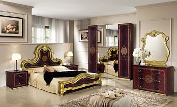Комплект спальни Леди могано золото (кровать 1,7м, тумба прикроватная 2шт., комод с зеркалом, шкаф 4-х дверный)