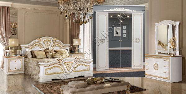 Спальный гарнитур Грация белый с золотом (с 4 дв. шкафом) в Москве купить в интернет магазине - 5 Китов