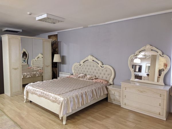 Комплект спальни Ирина беж глянец (кровать 1,8, тумба прикроватная 2шт., комод с зеркалом, шкаф 6-ти дверный) в Москве купить в интернет магазине - 5 Китов