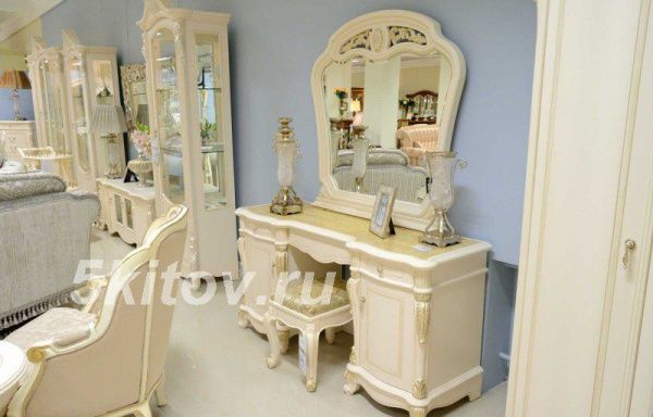 Туалетный стол с зеркалом Афина (Afina) с покрытием Оникс, белый с золотом в Москве купить в интернет магазине - 5 Китов