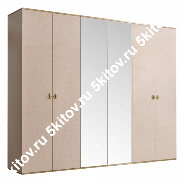 Шкаф 6-ти дверный для платья и белья Rimini, латте/золото (с зеркалами) в Москве купить в интернет магазине - 5 Китов