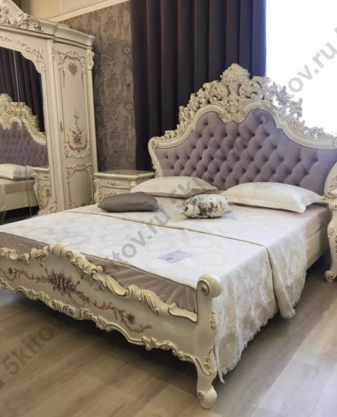 Комплект спальни Венеция Классик АРД, крем (кровать 1,8, тумба прикроватная 2шт., туалетный столик с зерк, пуф, шкаф 6дв.) в Москве купить в интернет магазине - 5 Китов
