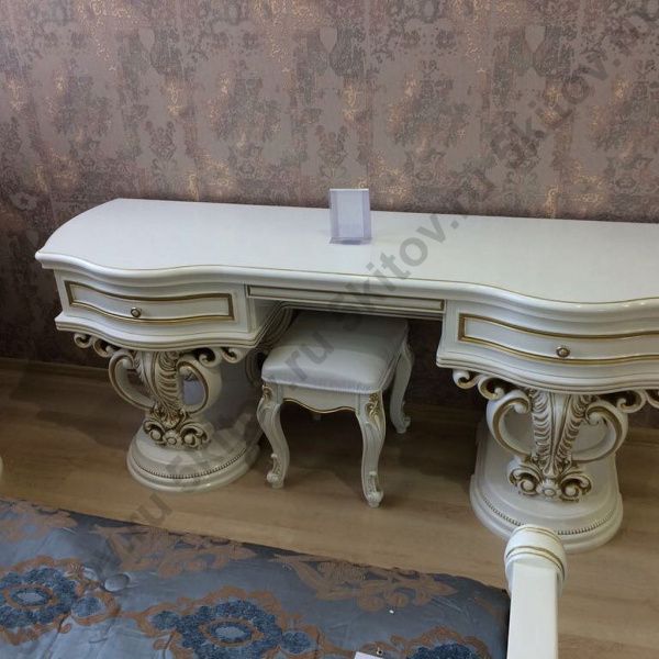 Туалетный стол с зеркалом+пуф Марелла, белый с золотом в Москве купить в интернет магазине - 5 Китов
