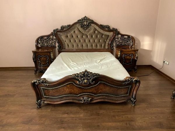 Комплект спальни Джоконда, корень дуба глянец, Эра (кровать 1,6, тумба 2 шт., туалетный стол с зеркалом, пуф, шкаф 3 двери) в Москве купить в интернет магазине - 5 Китов