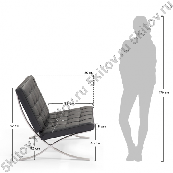 Кресло BARCELONA CHAIR чёрный в Москве купить в интернет магазине - 5 Китов
