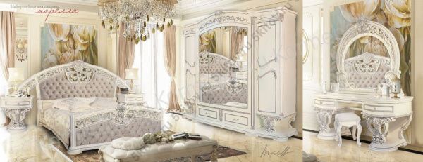 Туалетный стол с зеркалом+пуф Марелла, белый с серебром в Москве купить в интернет магазине - 5 Китов