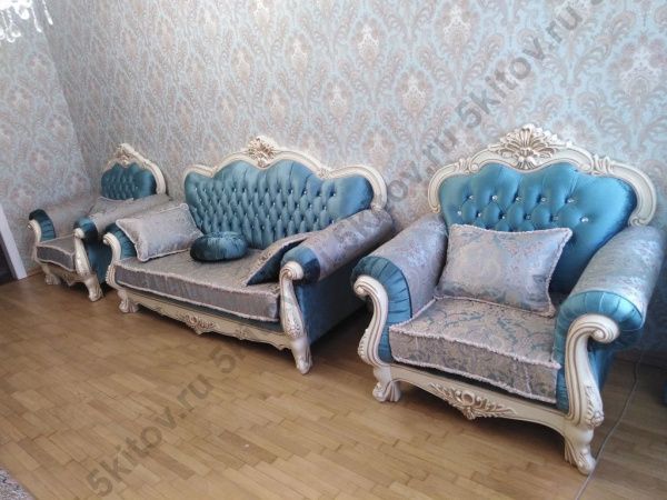 Комплект мягкой мебели Илона (диван 3-х местный раскладной, кресло 2шт.), крем(бирюза) в Москве купить в интернет магазине - 5 Китов