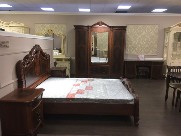 Комплект спальни Илона, караваджо, Эра (кровать 1,8, тумба прикроватная 2 шт., туалетный стол с зеркалом, пуф, шкаф 4-х дверный) в Москве купить в интернет магазине - 5 Китов