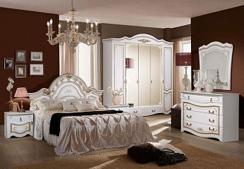 Комплект спальни Рим 5П, белый (кровать 1,6, тумба прикроватная-2шт., комод с зеркалом, шкаф 5-ти дверный)