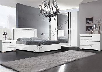 Комплект спальни Венеция DST (кровать 1,6, тумба прикроватная 2 шт, комод с зеркалом, шкаф 4 дверный) белый глянец