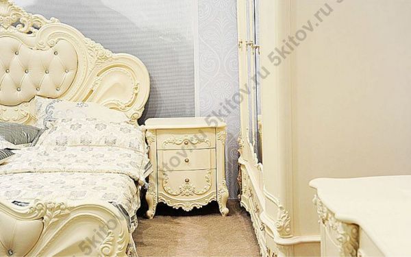Комплект спальни Элиза Люкс АРД, крем (кровать 1,8, тумба прикроватная 2шт., туалетный столик с зерк, пуф, шкаф 5дв.) в Москве купить в интернет магазине - 5 Китов