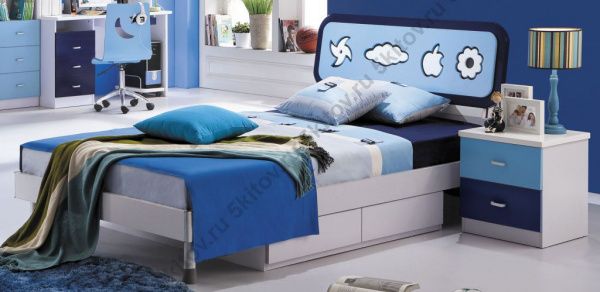 Комплект Спальня детская Бамбино 4622, бело-синяя (кровать 1,2, тумбочка прикров., шкаф купе 2-х двер.) в Москве купить в интернет магазине - 5 Китов