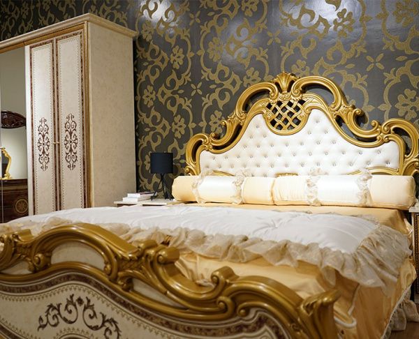 Комплект спальни Анита беж глянец (кровать 1,6, тумба прикроватная 2шт., комод с зеркалом, шкаф 6-ти дверный) в Москве купить в интернет магазине - 5 Китов